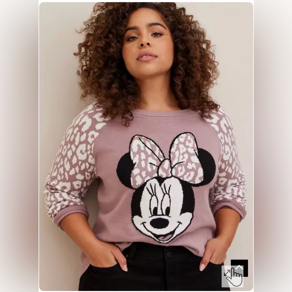 TORRID: Disney Minnie Mouse Pullover Leopard Raglan Sweater in Mauve - Picture 1 of 12